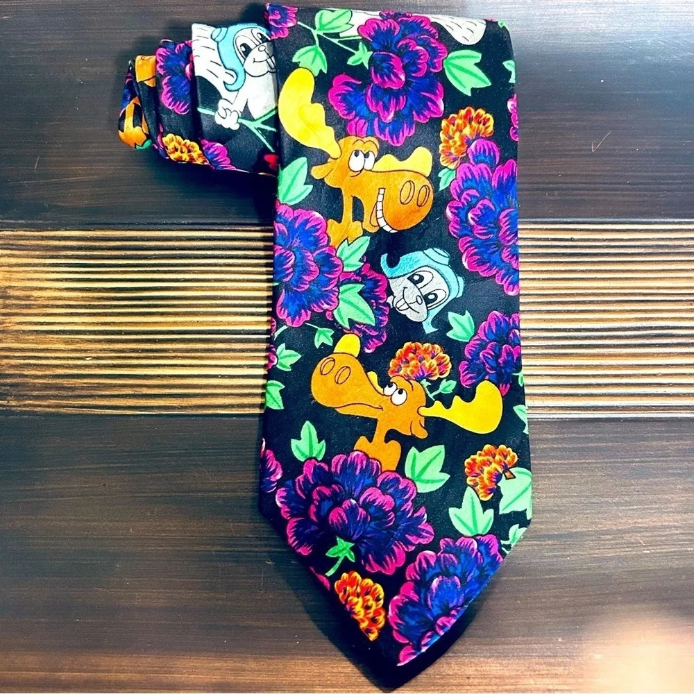 Bolero Rocky and Bullwinkle Animated Floral Tie